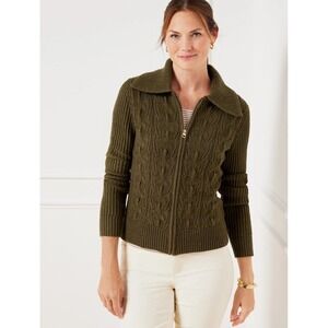Talbots Pointelle Knit Sweater Jacket - Tweed Deep Moss So Soft NWT Women's XL